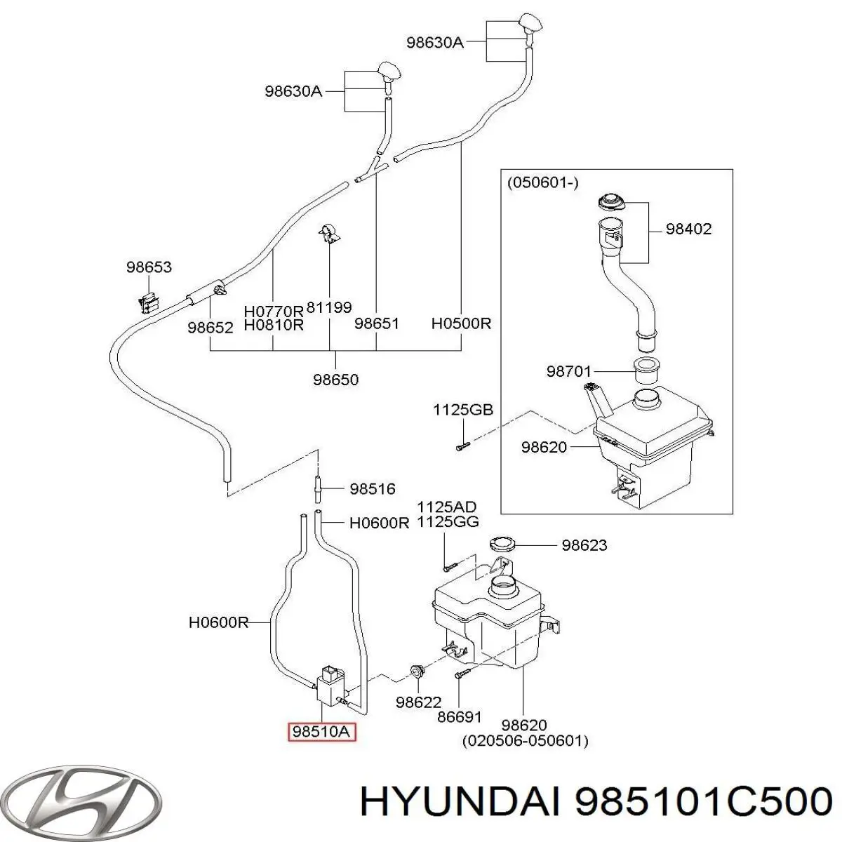 Comprar 985101C500 Hyundai/Kia Bomba de agua limpiaparabrisas, delantera