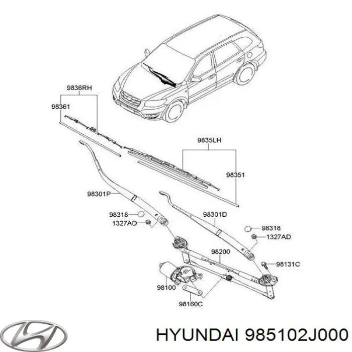 985102J000 Hyundai/Kia bomba de agua limpiaparabrisas, delantera