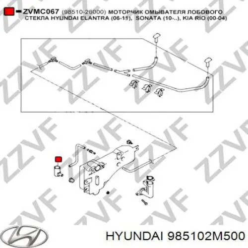 Comprar 985102M500 Hyundai/Kia Bomba de agua limpiaparabrisas, delantera