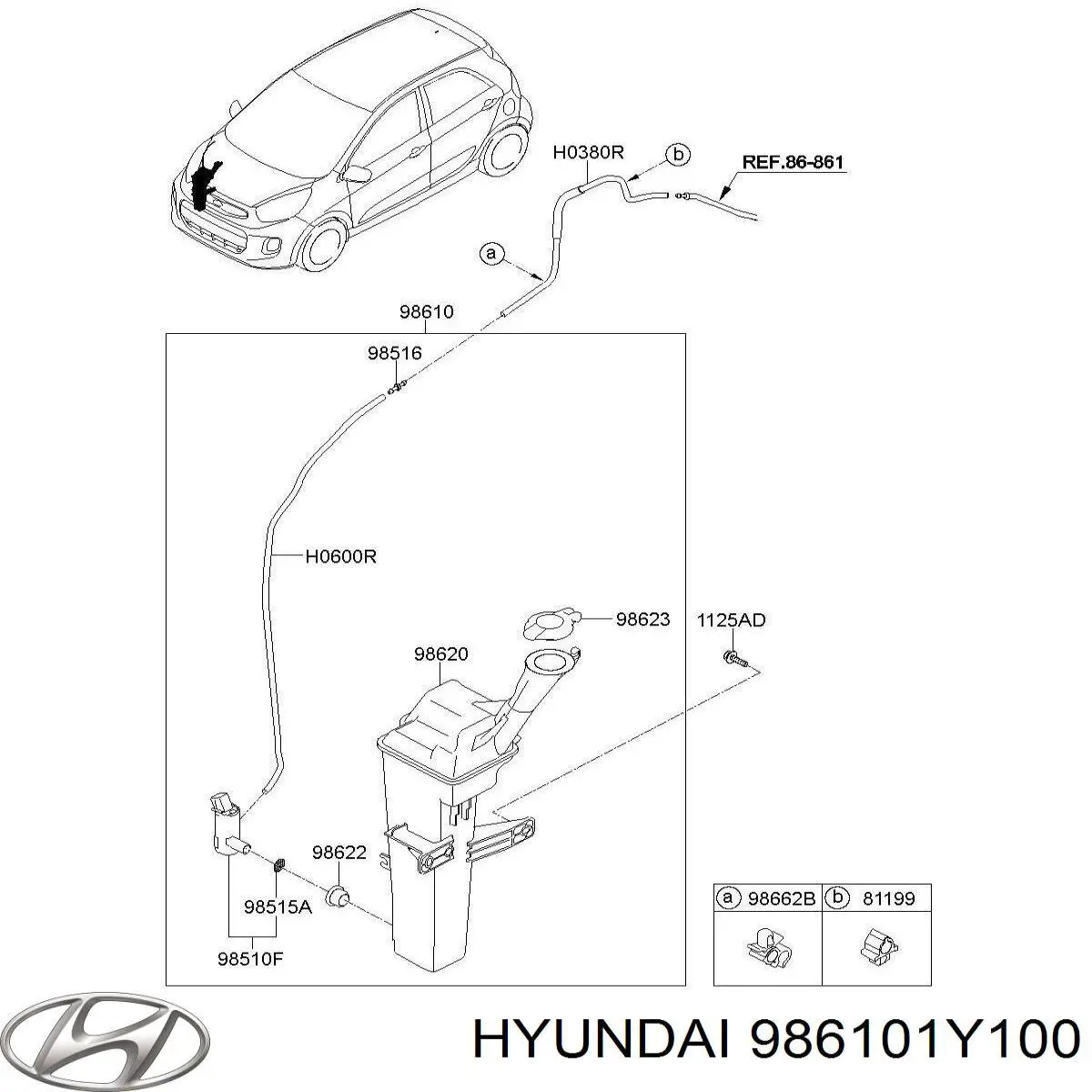 986101Y100 Hyundai/Kia Botella limpiaparabrisas