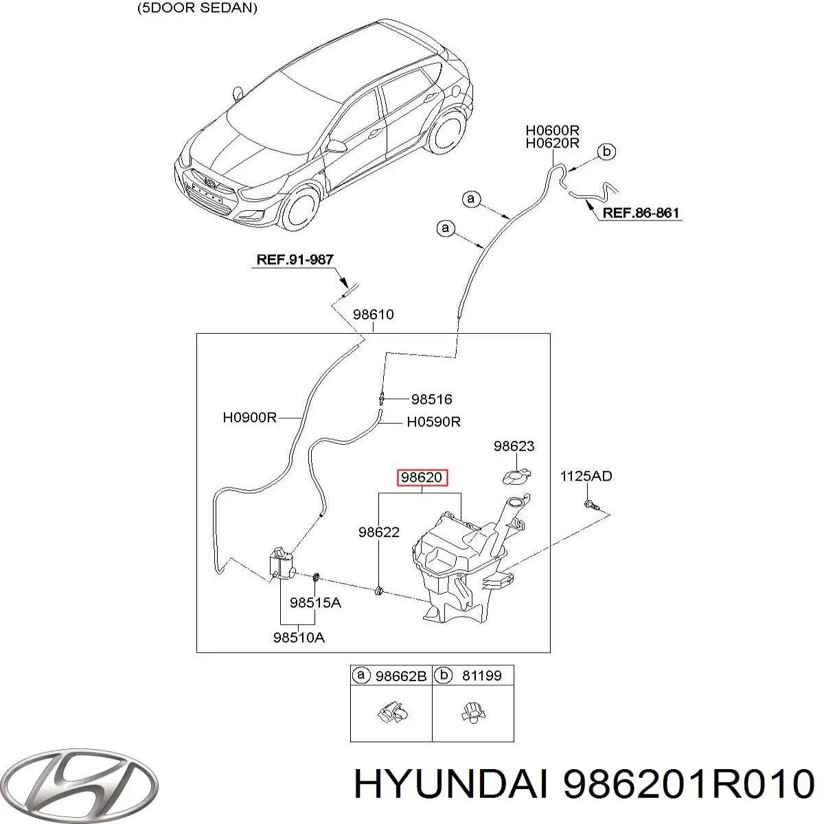 986201R010 Hyundai/Kia depósito de agua del limpiaparabrisas