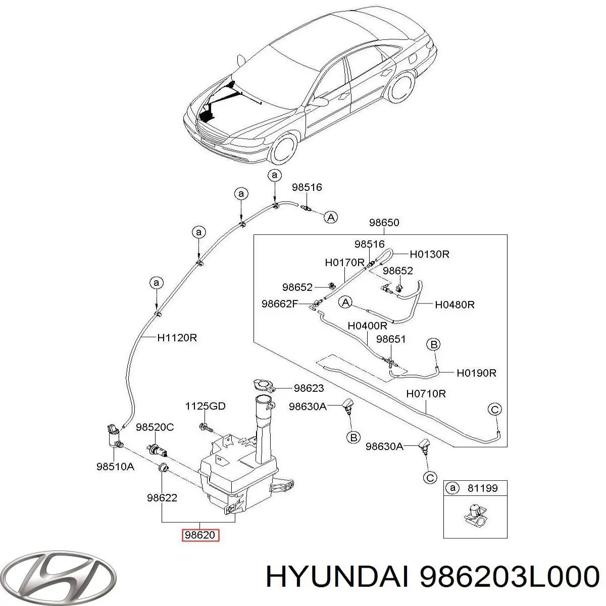 986203L000 Hyundai/Kia depósito de agua del limpiaparabrisas
