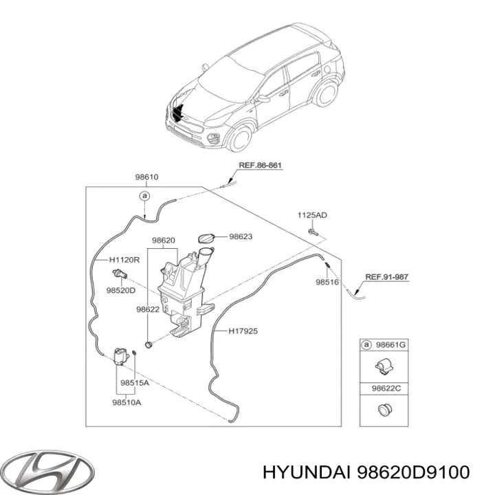 98620D9100 Hyundai/Kia depósito de agua del limpiaparabrisas