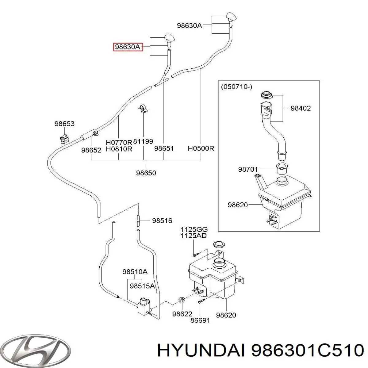 986301C510 Hyundai/Kia tobera de agua regadora, lavado de parabrisas
