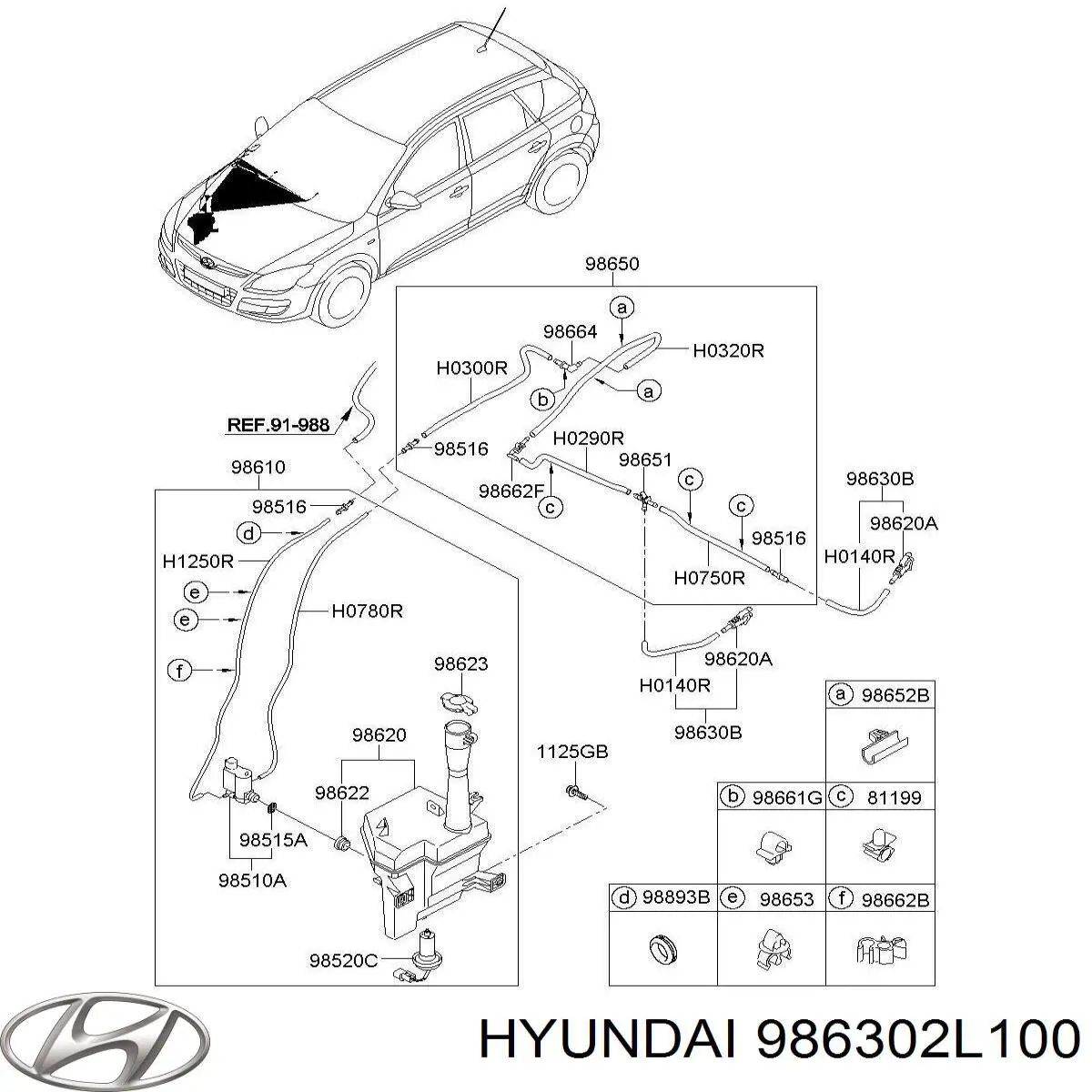 986302L100 Hyundai/Kia tobera de agua regadora, lavado de parabrisas
