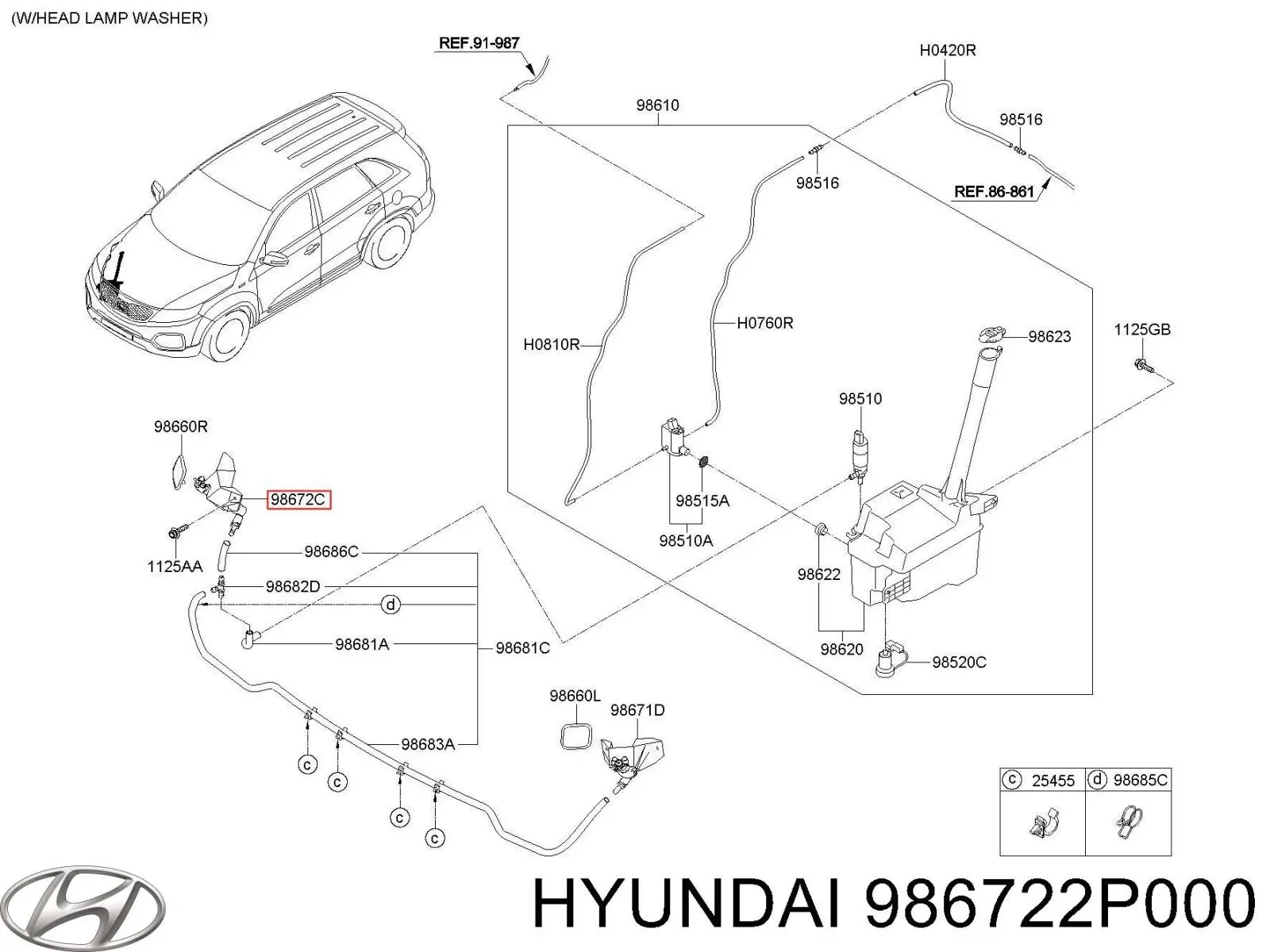986722P000 Hyundai/Kia tobera de agua regadora, lavado de faros, delantera derecha
