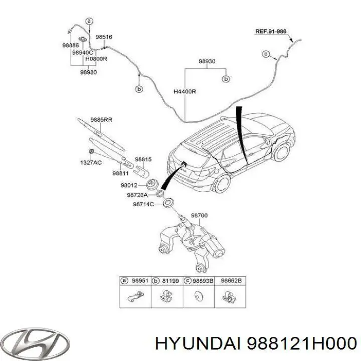 988121H000 Hyundai/Kia tapa, brazo del limpiaparabrisas trasero
