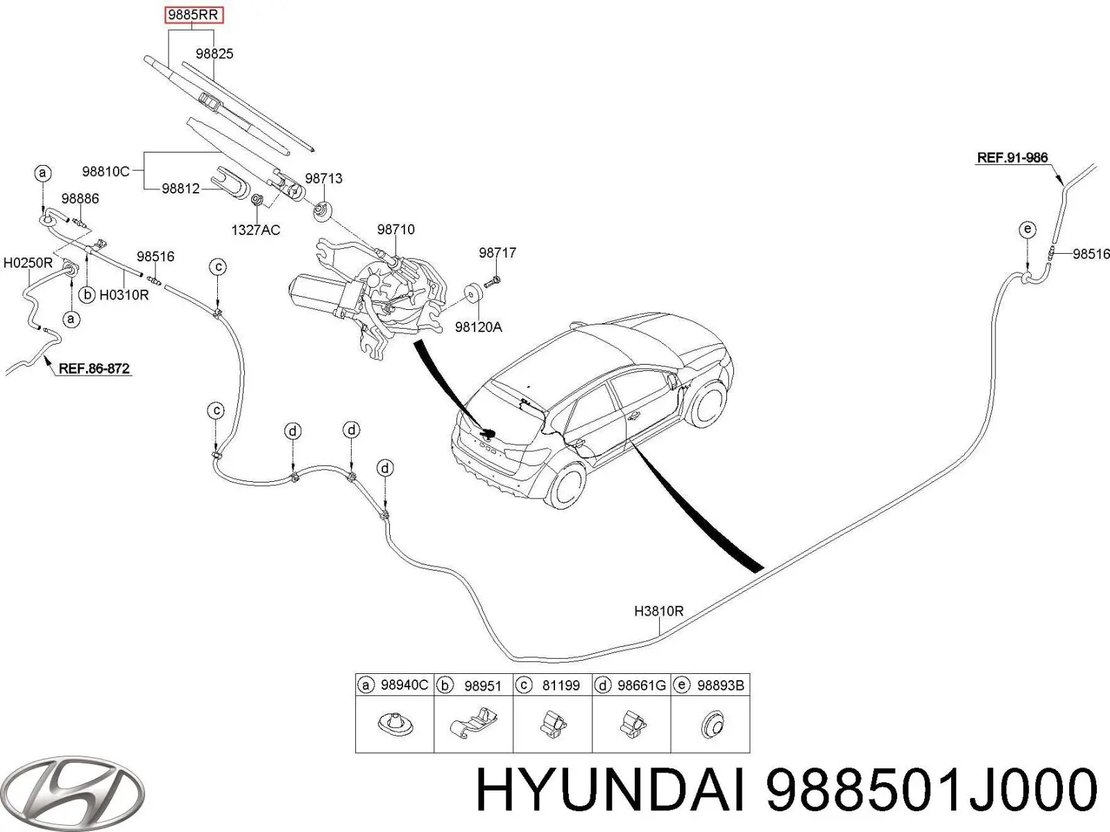 988501J000 Hyundai/Kia limpiaparabrisas de luna trasera