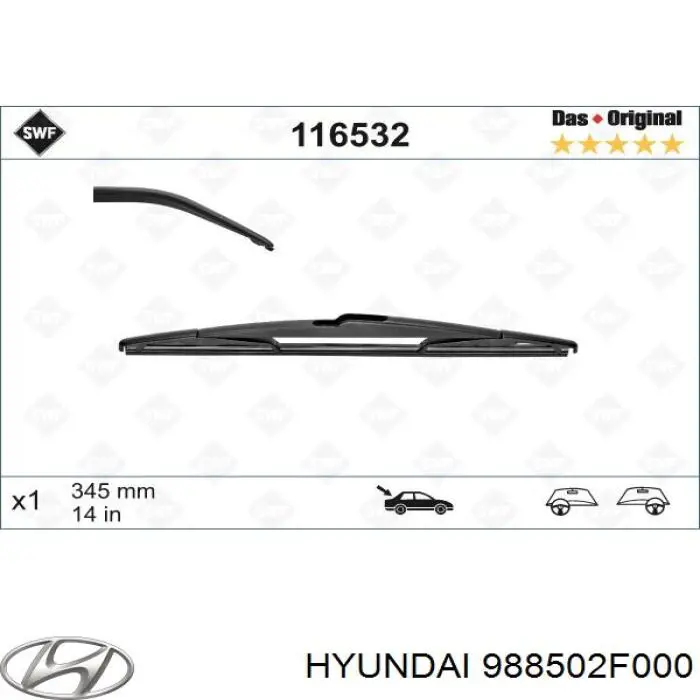Comprar 988502F000 Hyundai/Kia Limpiaparabrisas traseros