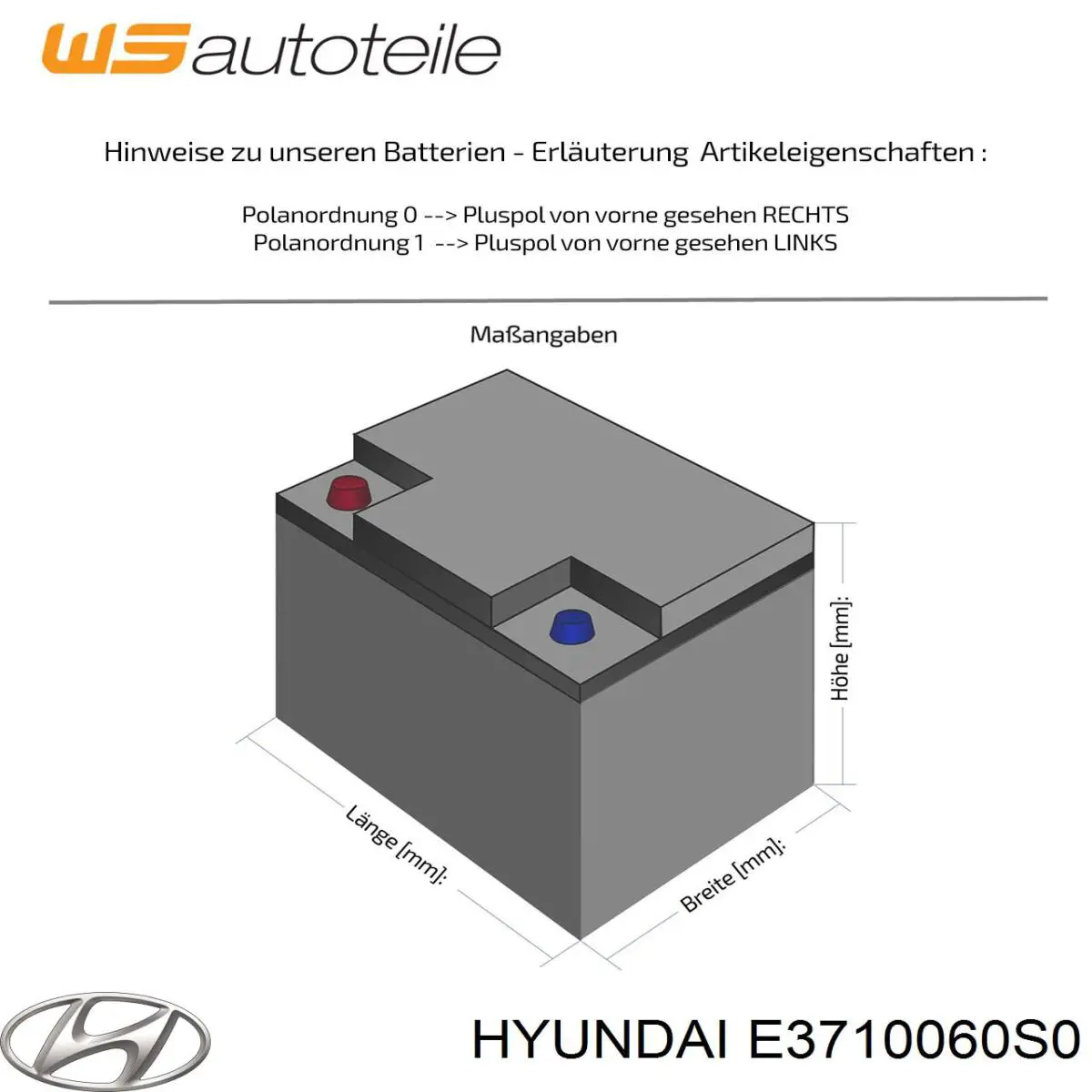Comprar E3710060S0 Hyundai/Kia Batería de coche