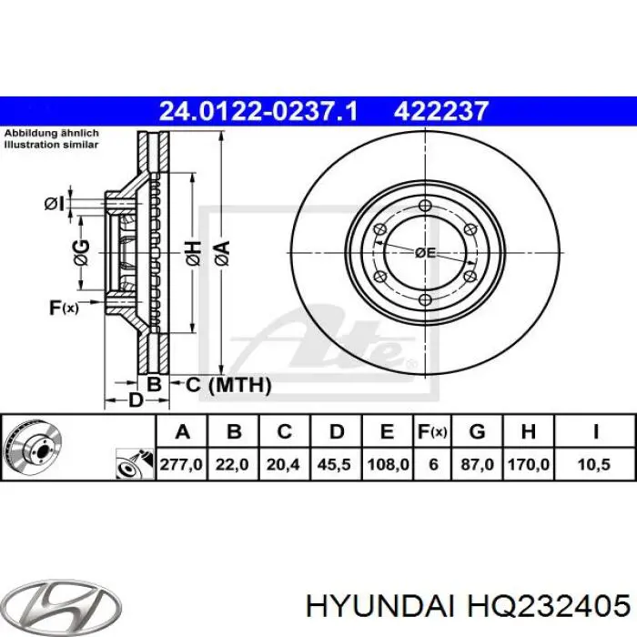 HQ232405 Hyundai/Kia disco de freno delantero