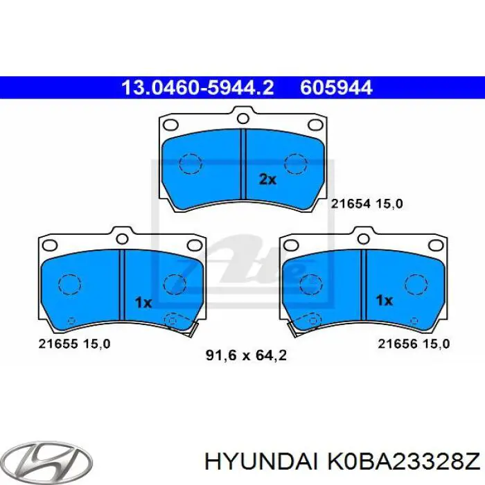K0BA23328Z Hyundai/Kia pastillas de freno delanteras