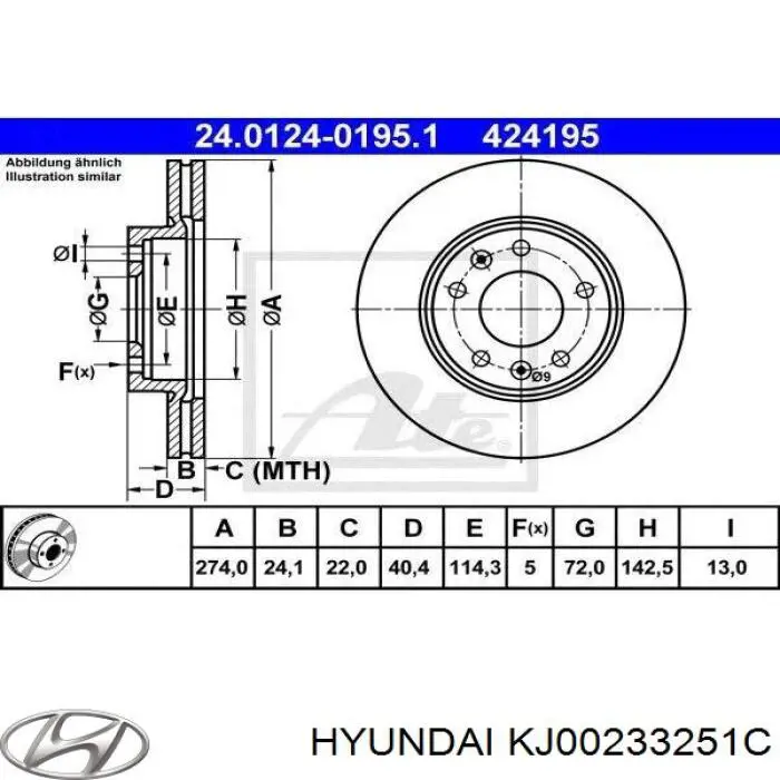 KJ00233251C Hyundai/Kia disco de freno delantero