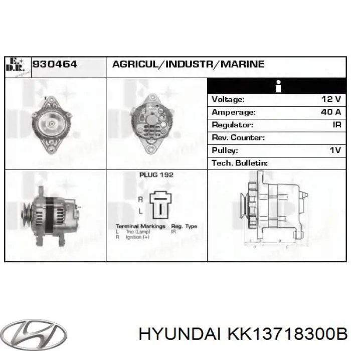 KK13718300B Hyundai/Kia alternador