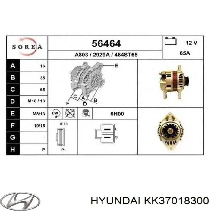 KK37018300 Hyundai/Kia alternador
