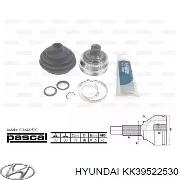 KK39522530 Hyundai/Kia fuelle, árbol de transmisión delantero exterior