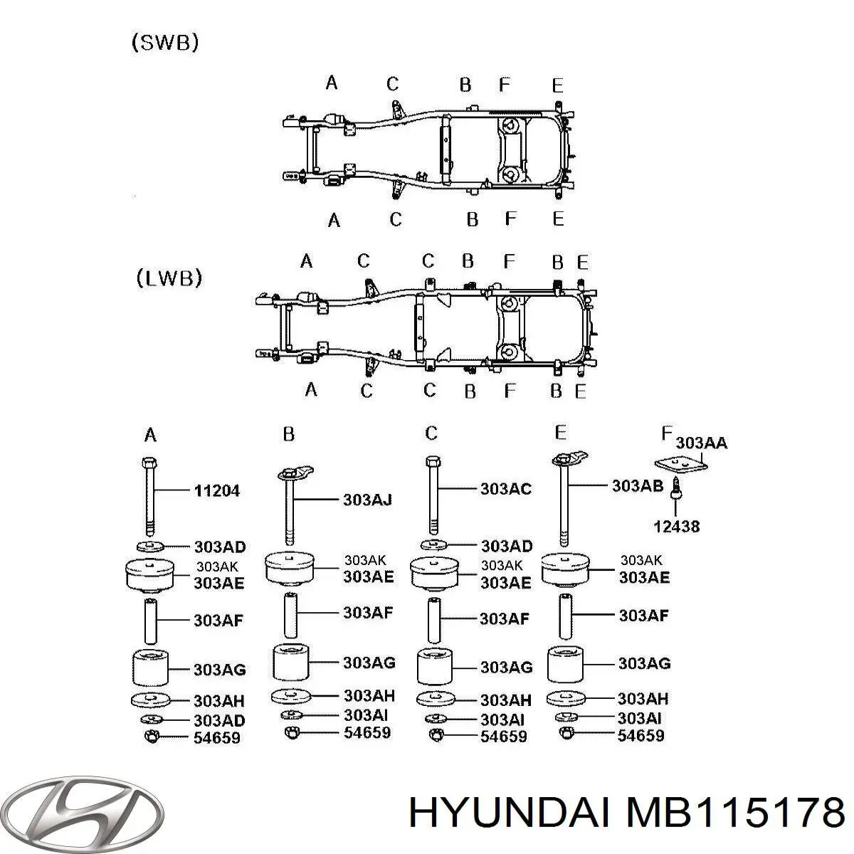 MB115178 Hyundai/Kia casquillo, suspensión de cabina
