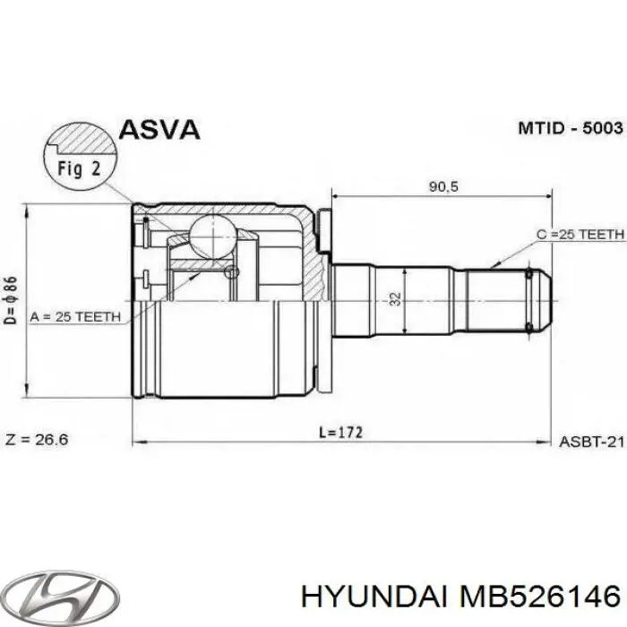 Junta homocinética interna delantera izquierda Hyundai/Kia MB526146 precio, desde 48,32 EUR