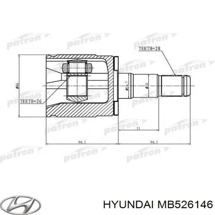 MB526146 Hyundai/Kia junta homocinética interior delantera izquierda