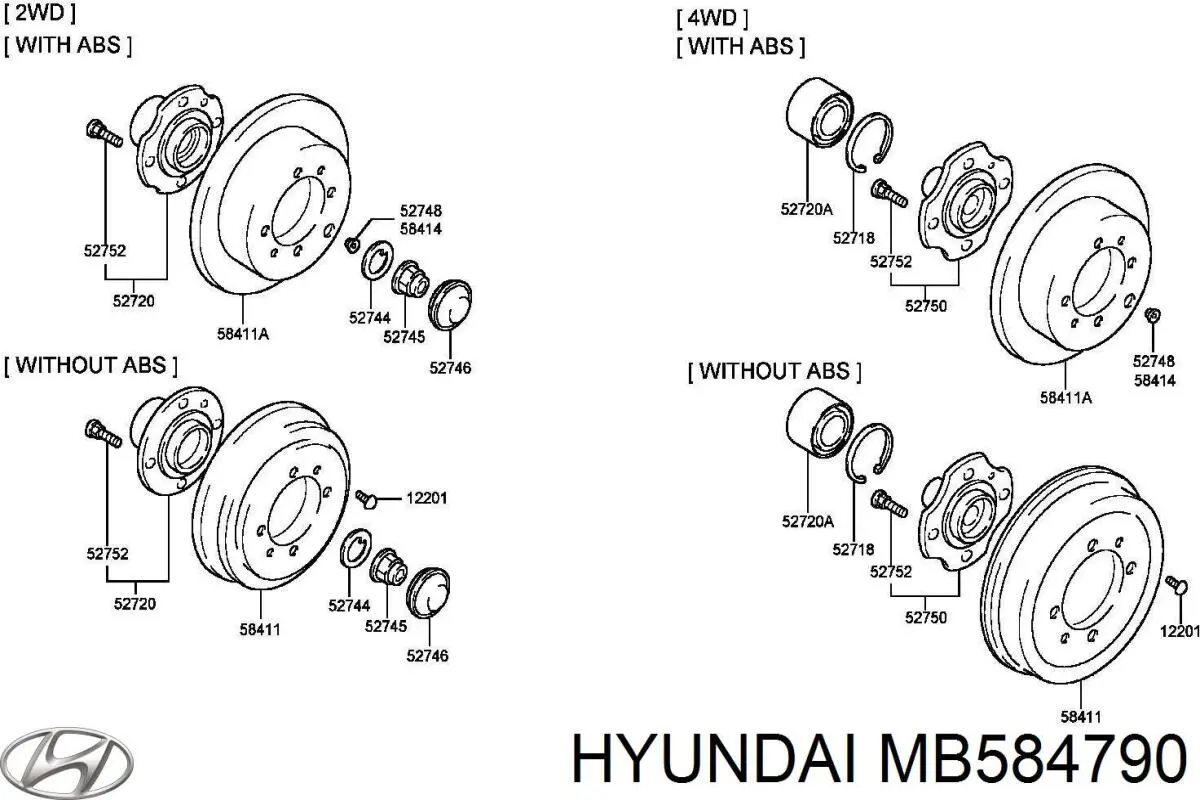MB584790 Hyundai/Kia cubo de rueda trasero