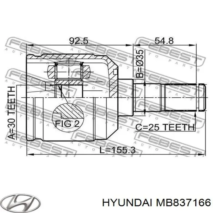 MB837166 Hyundai/Kia junta homocinética interior delantera