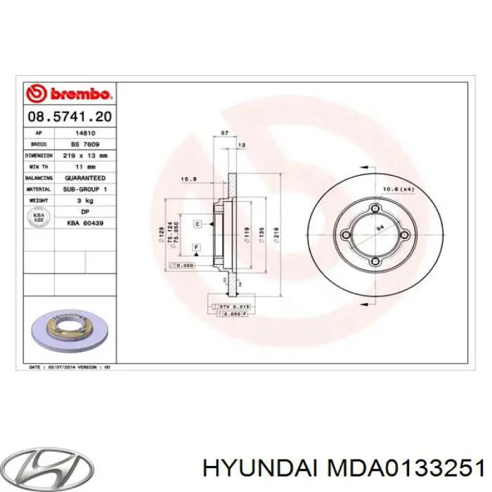 Comprar MDA0133251 Hyundai/Kia Freno de disco delantero