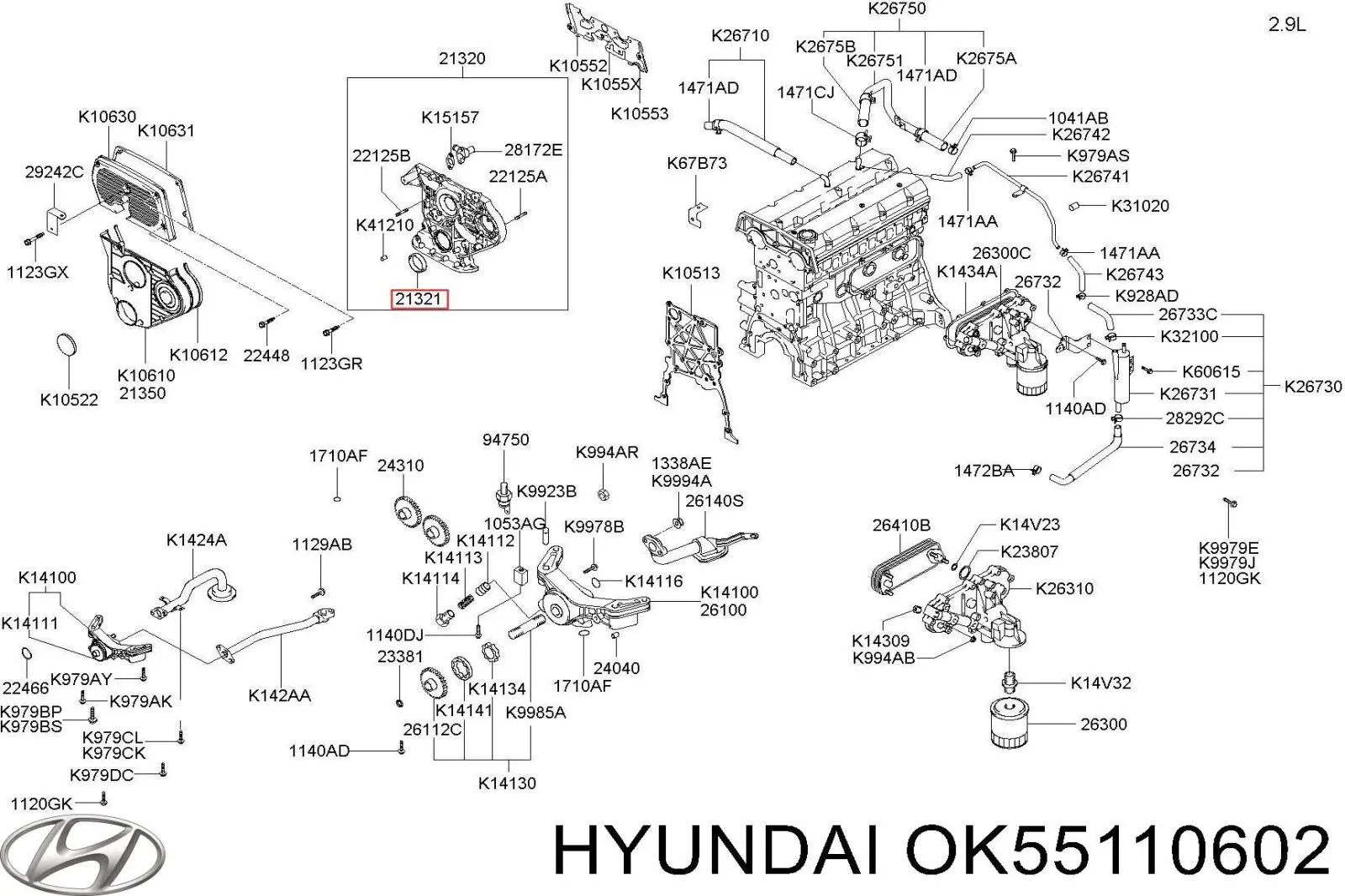 OK55110602 Hyundai/Kia anillo retén, cigüeñal frontal