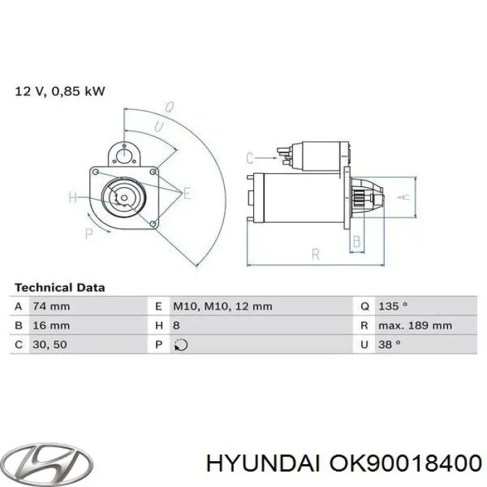 OK90018400 Hyundai/Kia Arranque motores