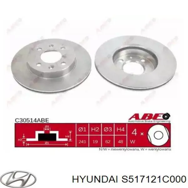 S517121C000 Hyundai/Kia freno de disco delantero