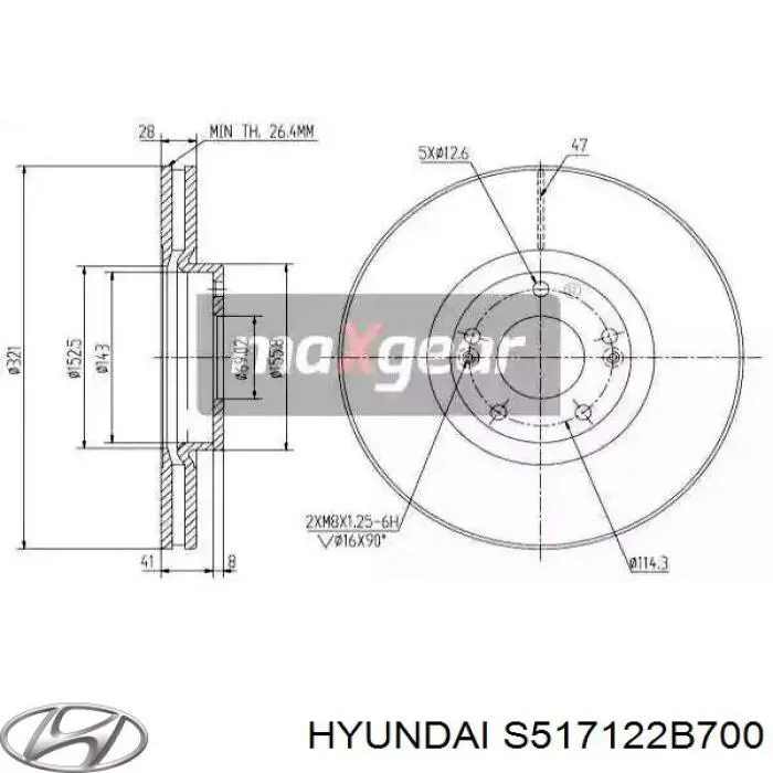 S517122B700 Hyundai/Kia freno de disco delantero