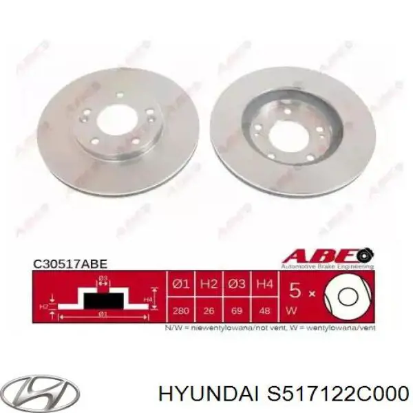 S517122C000 Hyundai/Kia freno de disco delantero