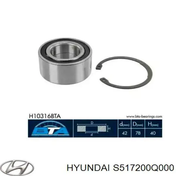 S517200Q000 Hyundai/Kia cojinete de rueda delantero