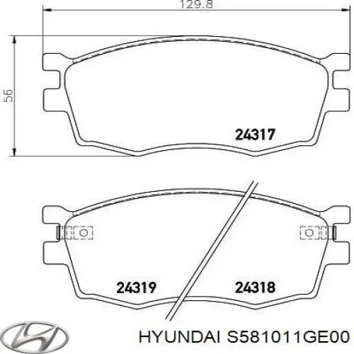 S581011GE00 Hyundai/Kia pastillas de freno delanteras