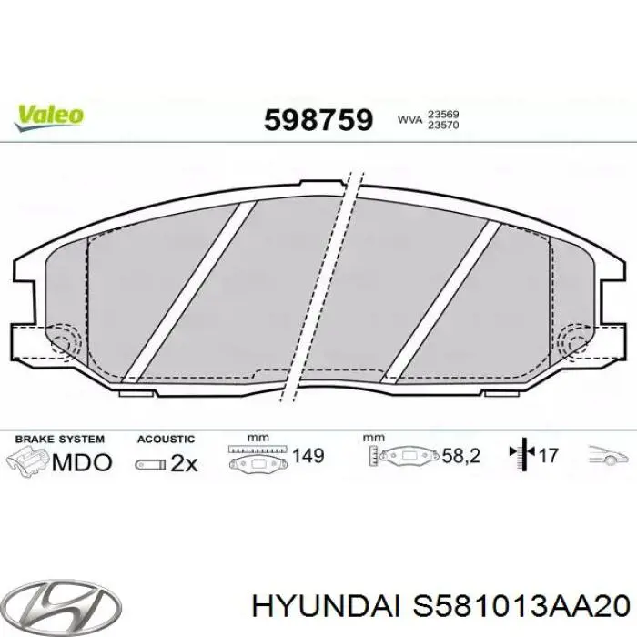 Pastillas freno delanteras Hyundai/Kia S581013AA20 precio, desde 22,34 EUR