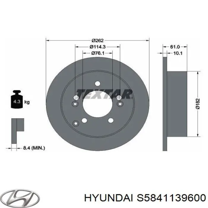 S5841139600 Hyundai/Kia disco de freno trasero