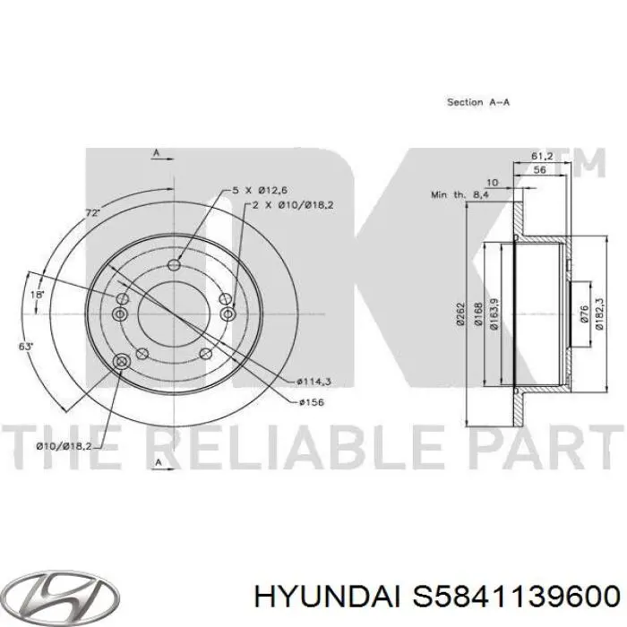 Comprar S5841139600 Hyundai/Kia Disco de freno trasero