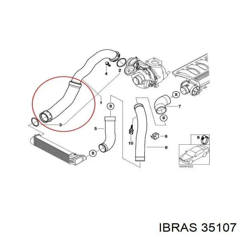 35107 Ibras tubo flexible de aire de sobrealimentación superior derecho