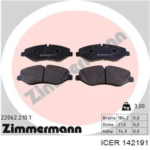 Pastillas de freno 142191 Icer