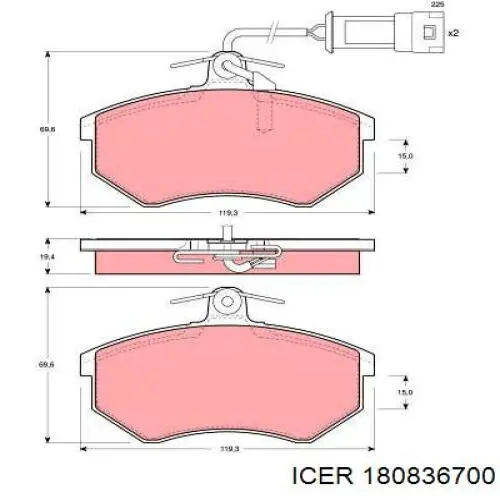 180836700 Icer pastillas de freno delanteras