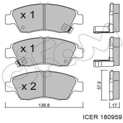 180959 Icer pastillas de freno delanteras