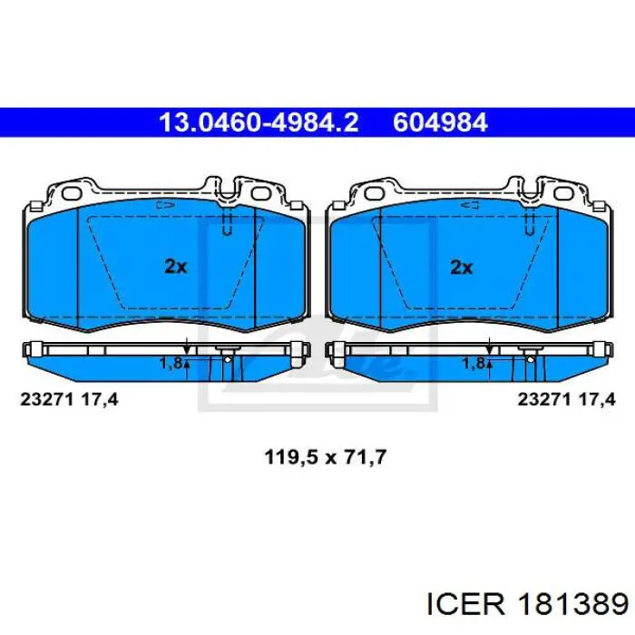 Pastillas de freno 181389 Icer