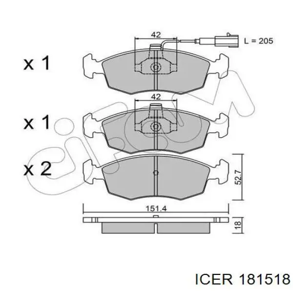 181518 Icer pastillas de freno delanteras