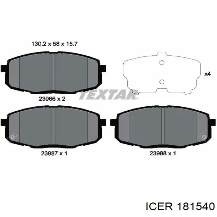 181540 Icer pastillas de freno delanteras