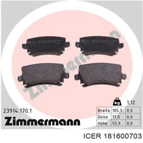 Pastillas de freno traseras 181600703 Icer