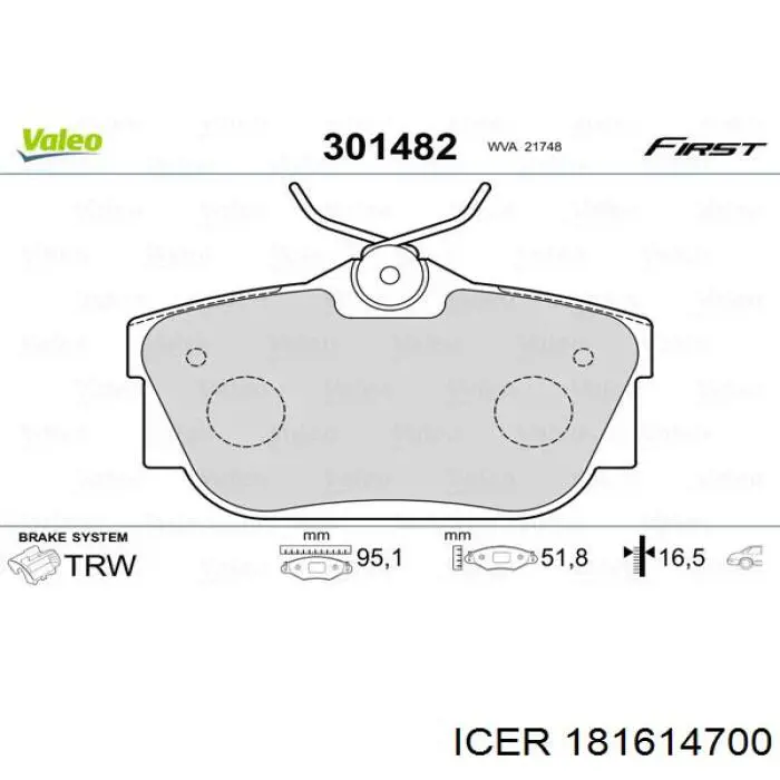 181614-700 Icer pastillas de freno traseras