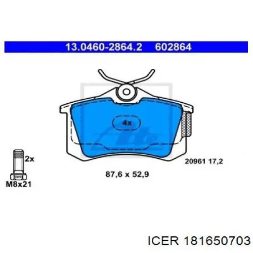 Pastillas de freno traseras Peugeot 208 CA, CC