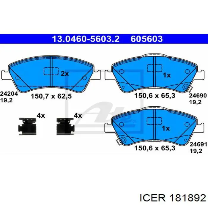 181892 Icer pastillas de freno delanteras