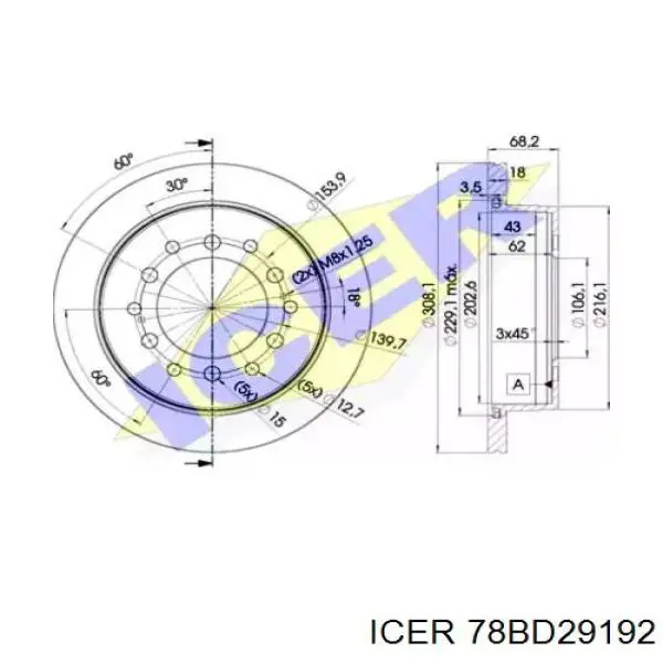 78BD29192 Icer Freno de disco trasero