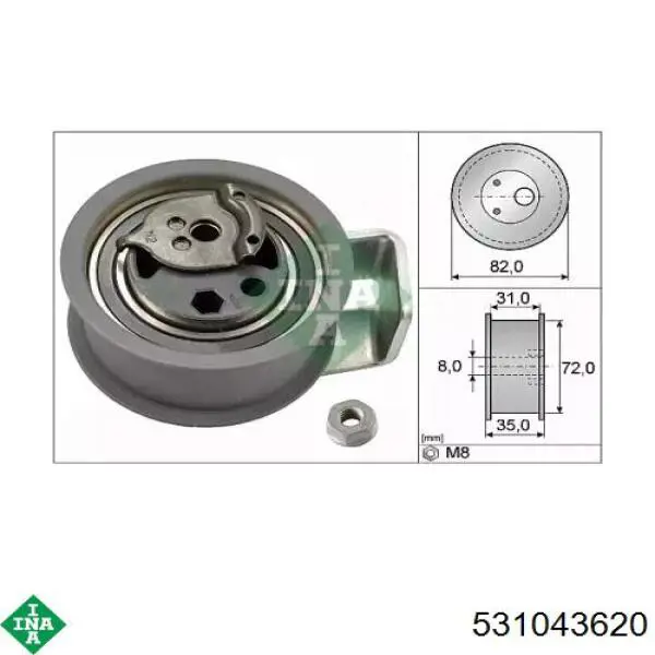 Rodillo tensor cadena INA 531043620