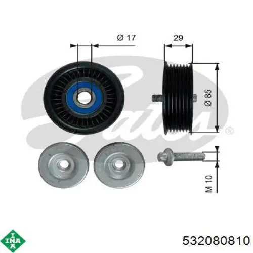 532 0808 10 INA polea inversión / guía, correa poli v